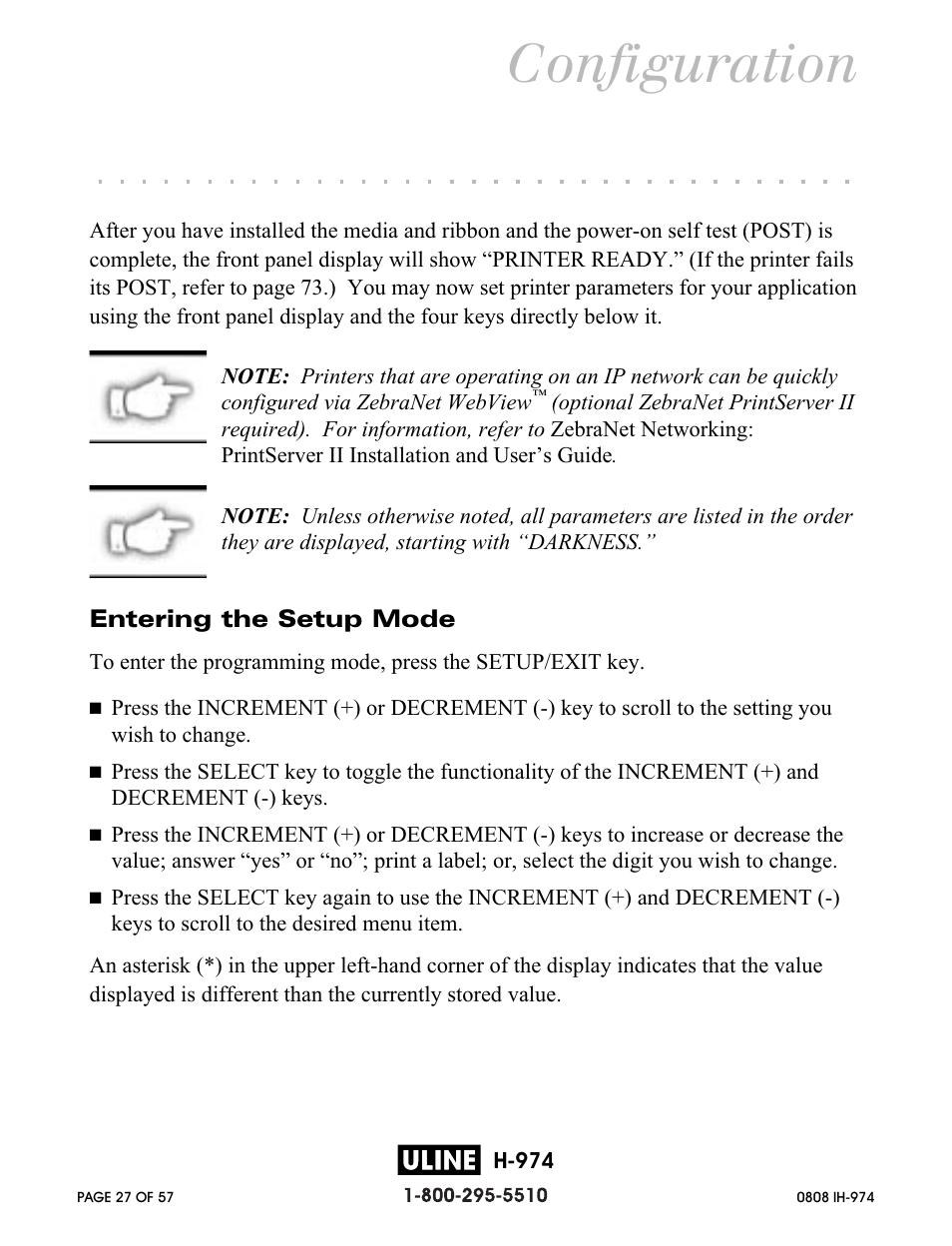 Configuration | Zebra Technologies ZEBRA Z4M H-974 User Manual | Page 27 / 57