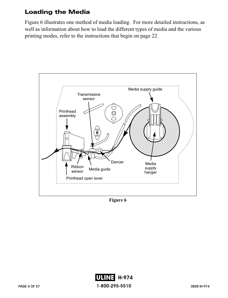 Loading the media, H-974 | Zebra Technologies ZEBRA Z4M H-974 User Manual | Page 4 / 57