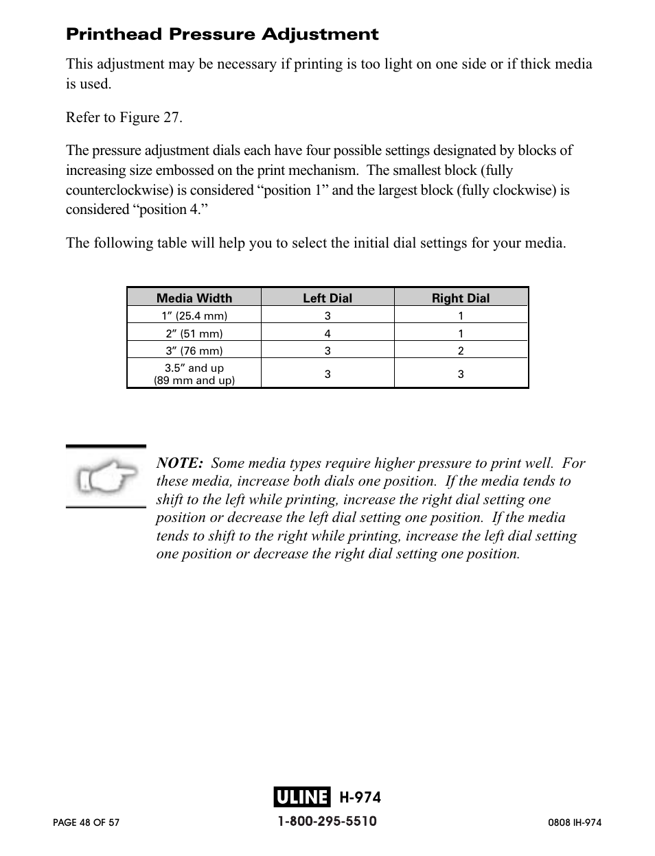 Printhead pressure adjustment, H-974 | Zebra Technologies ZEBRA Z4M H-974 User Manual | Page 48 / 57