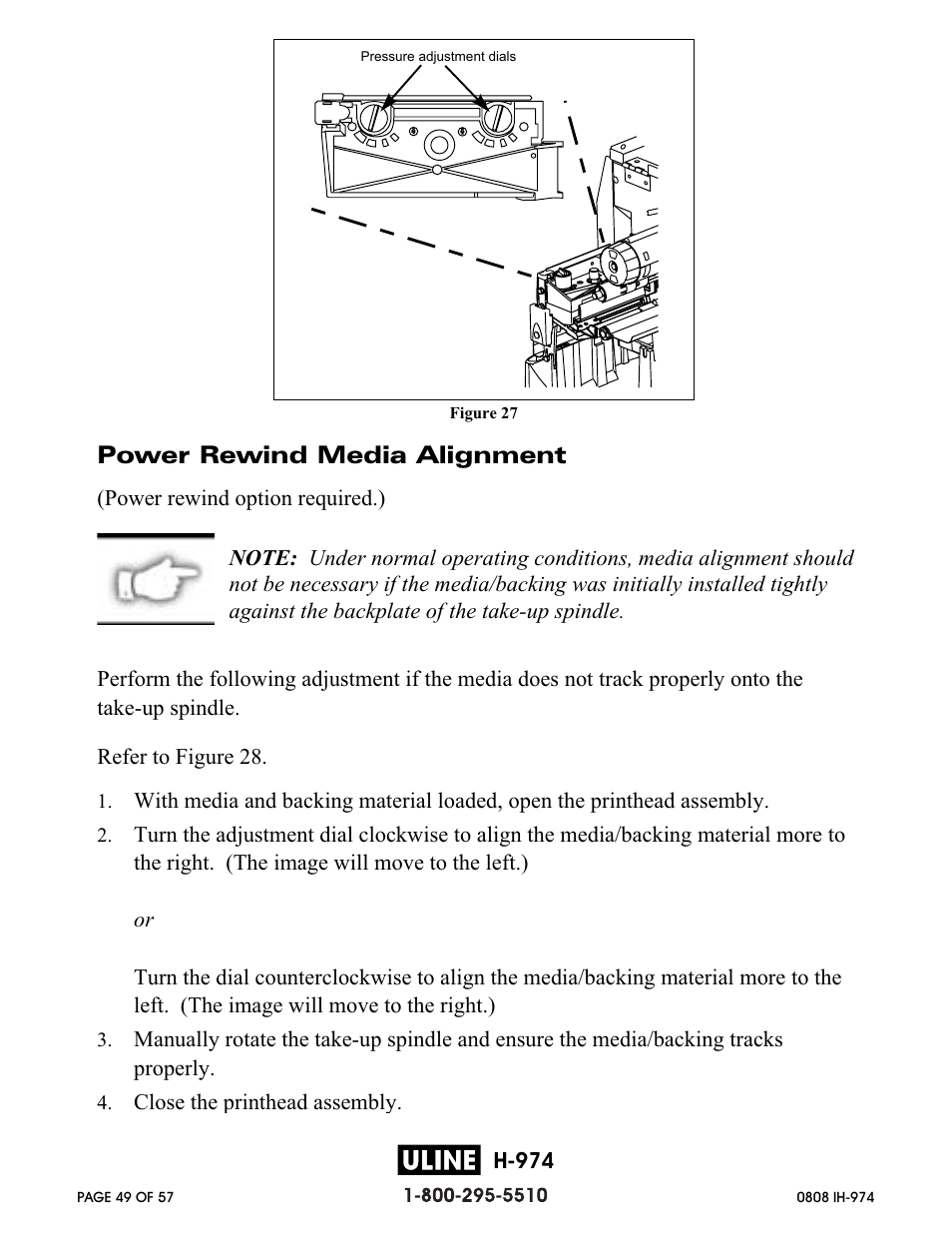 Power rewind media alignment | Zebra Technologies ZEBRA Z4M H-974 User Manual | Page 49 / 57