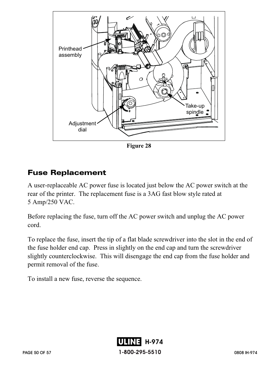 Fuse replacement | Zebra Technologies ZEBRA Z4M H-974 User Manual | Page 50 / 57