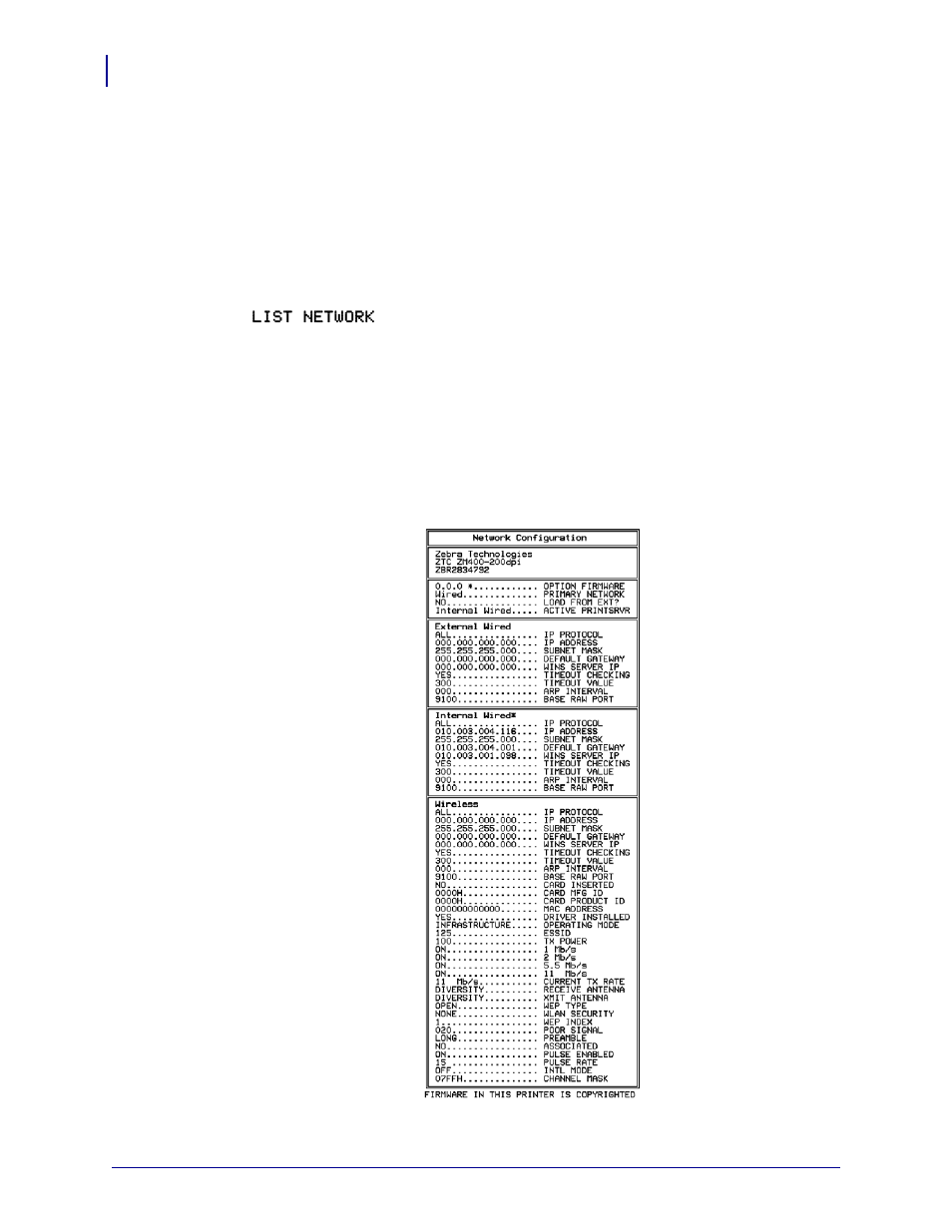 Print a network configuration label | Zebra ZM400 User Manual | Page 68 / 146