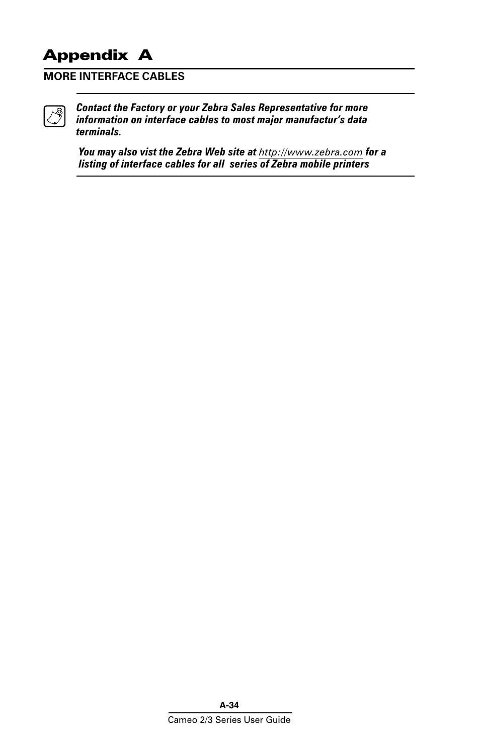 Appendix a | Zebra Technologies Mobile Printer User Manual | Page 34 / 40