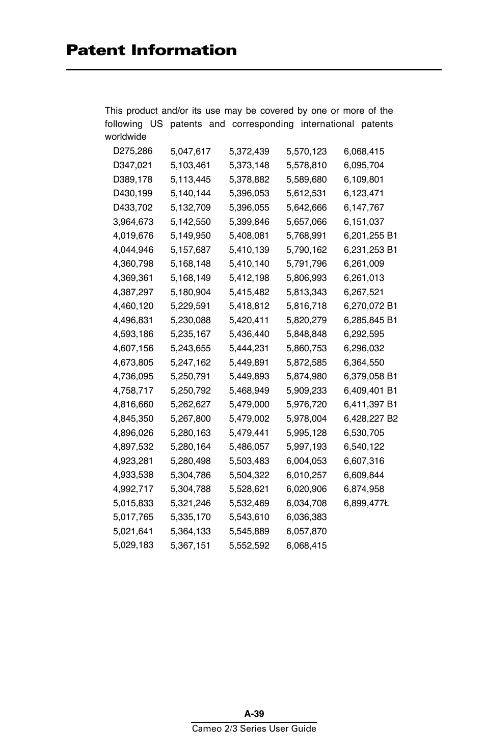 Patent information | Zebra Technologies Mobile Printer User Manual | Page 39 / 40