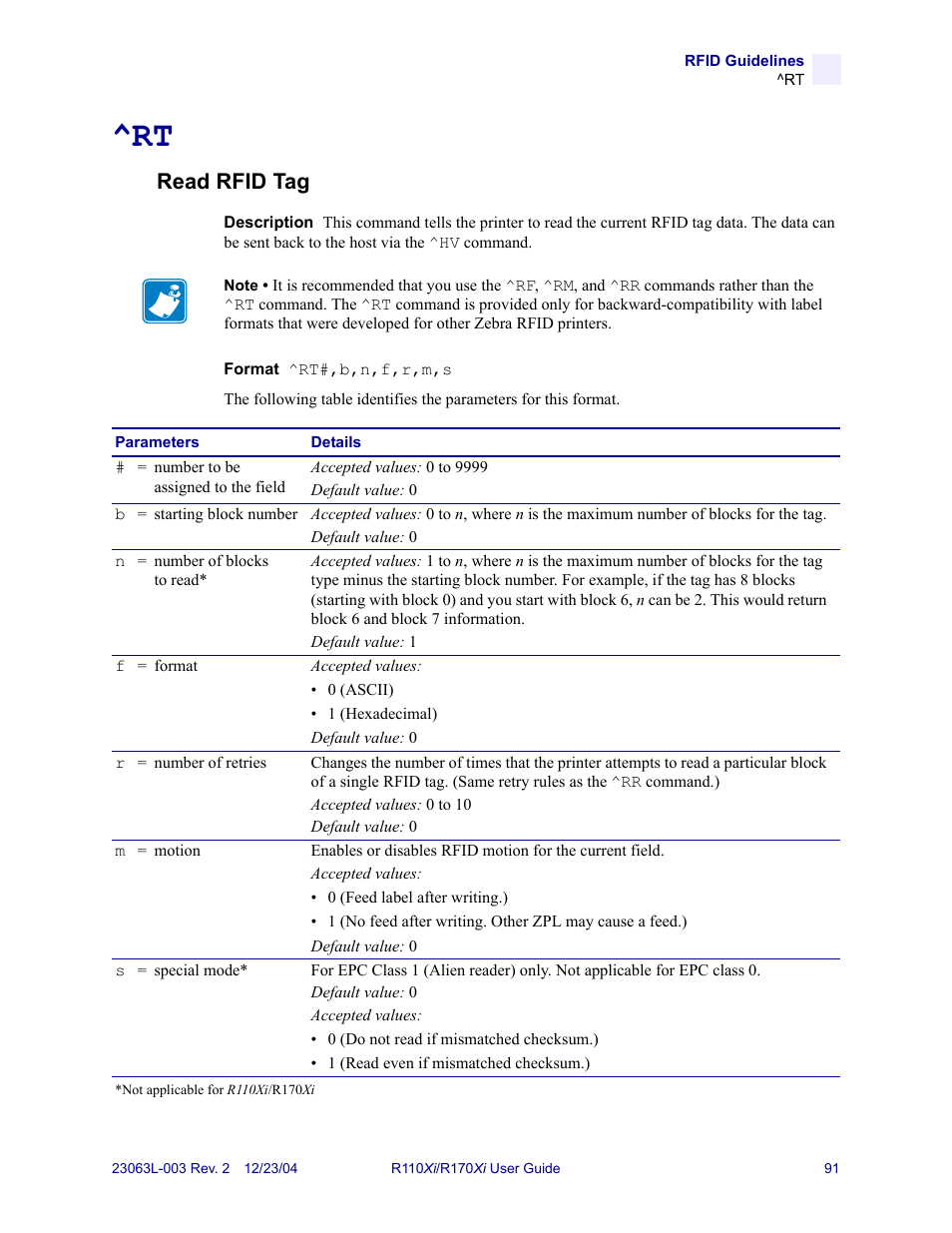 Read rfid tag | Zebra Technologies R170XiTM User Manual | Page 103 / 184