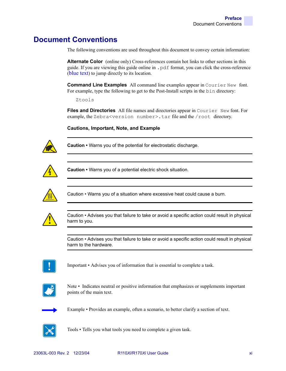 Document conventions | Zebra Technologies R170XiTM User Manual | Page 11 / 184