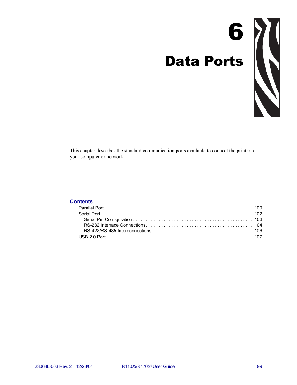 Data ports, 6 • data ports | Zebra Technologies R170XiTM User Manual | Page 111 / 184