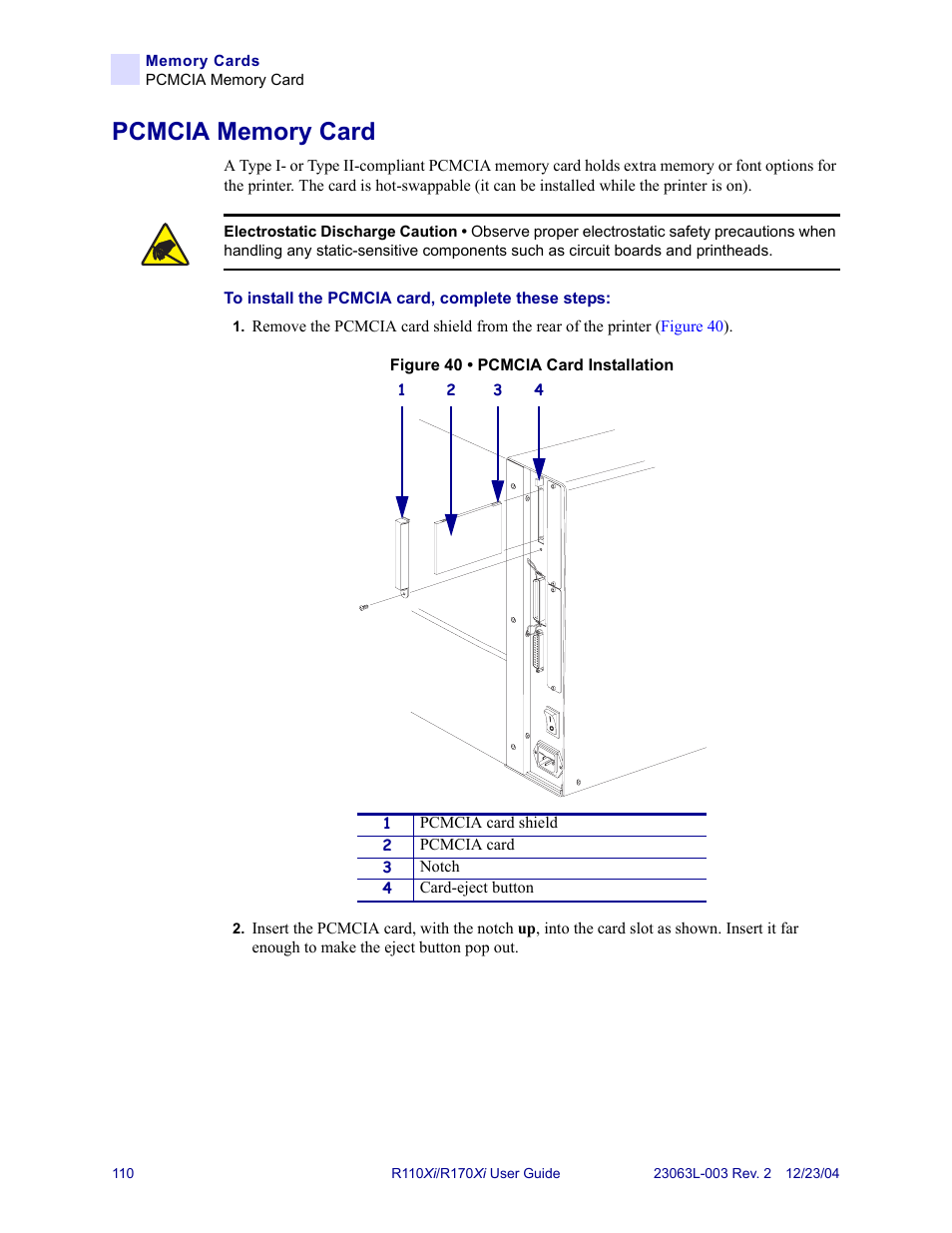 Pcmcia memory card | Zebra Technologies R170XiTM User Manual | Page 122 / 184