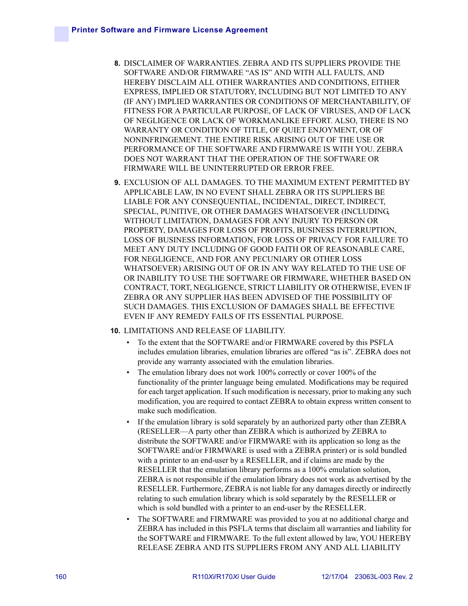 Zebra Technologies R170XiTM User Manual | Page 172 / 184