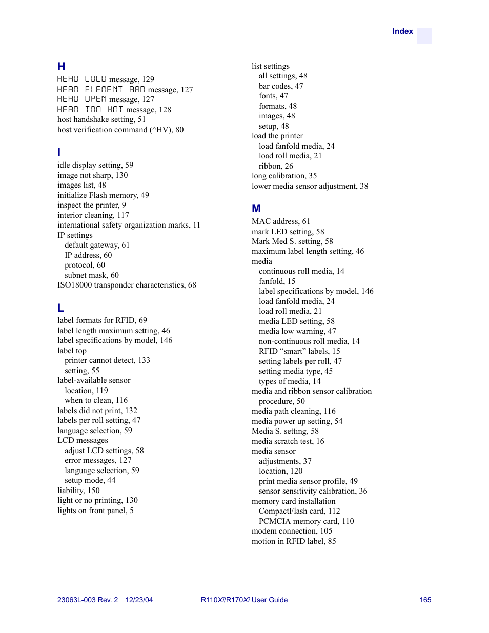 Zebra Technologies R170XiTM User Manual | Page 177 / 184