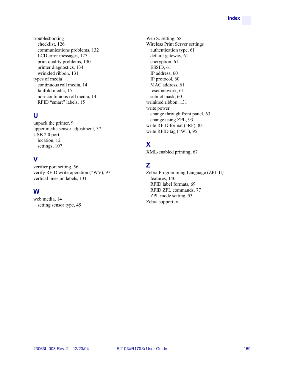 Zebra Technologies R170XiTM User Manual | Page 181 / 184