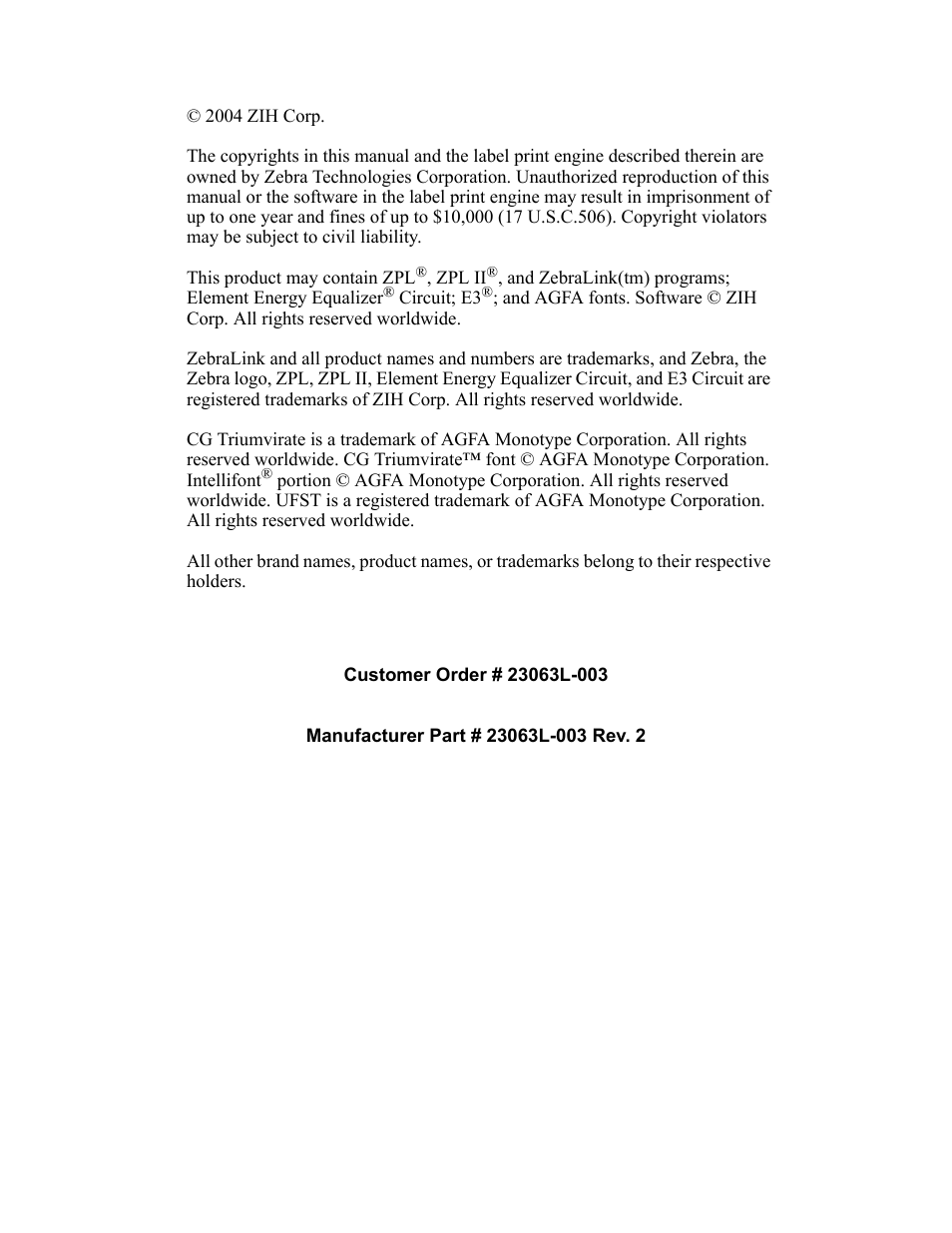 Zebra Technologies R170XiTM User Manual | Page 2 / 184