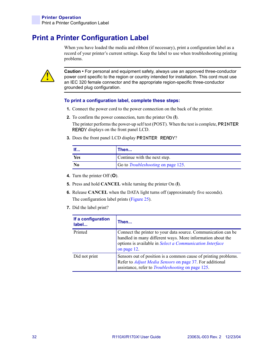 Print a printer configuration label, Print a printer | Zebra Technologies R170XiTM User Manual | Page 44 / 184