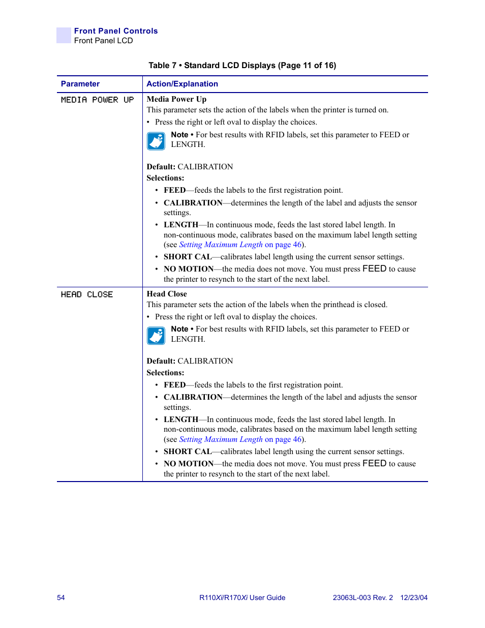 Media, Head close, Head | Media power up | Zebra Technologies R170XiTM User Manual | Page 66 / 184