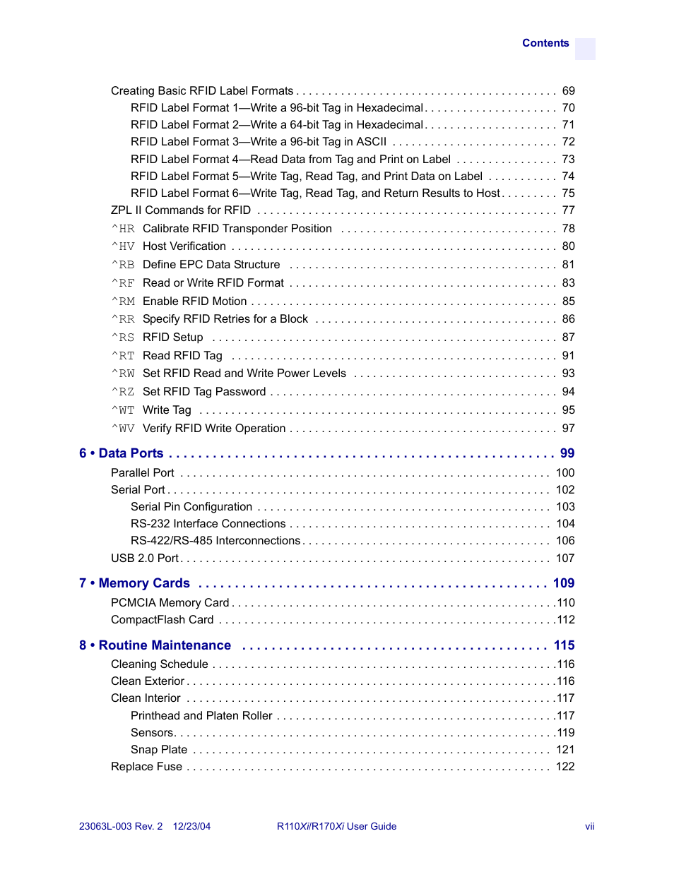 Zebra Technologies R170XiTM User Manual | Page 7 / 184