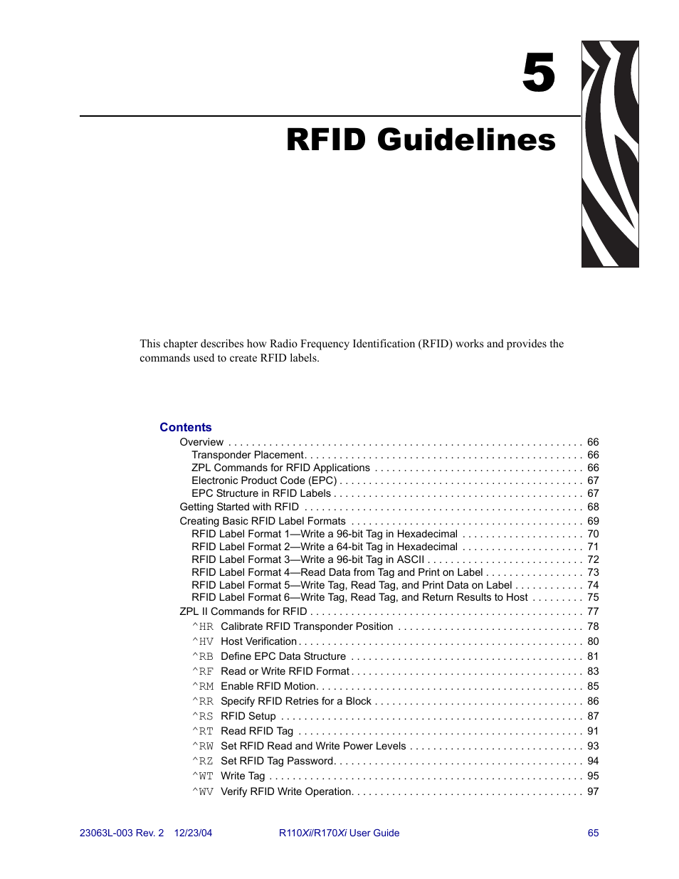 Rfid guidelines, 5 • rfid guidelines | Zebra Technologies R170XiTM User Manual | Page 77 / 184