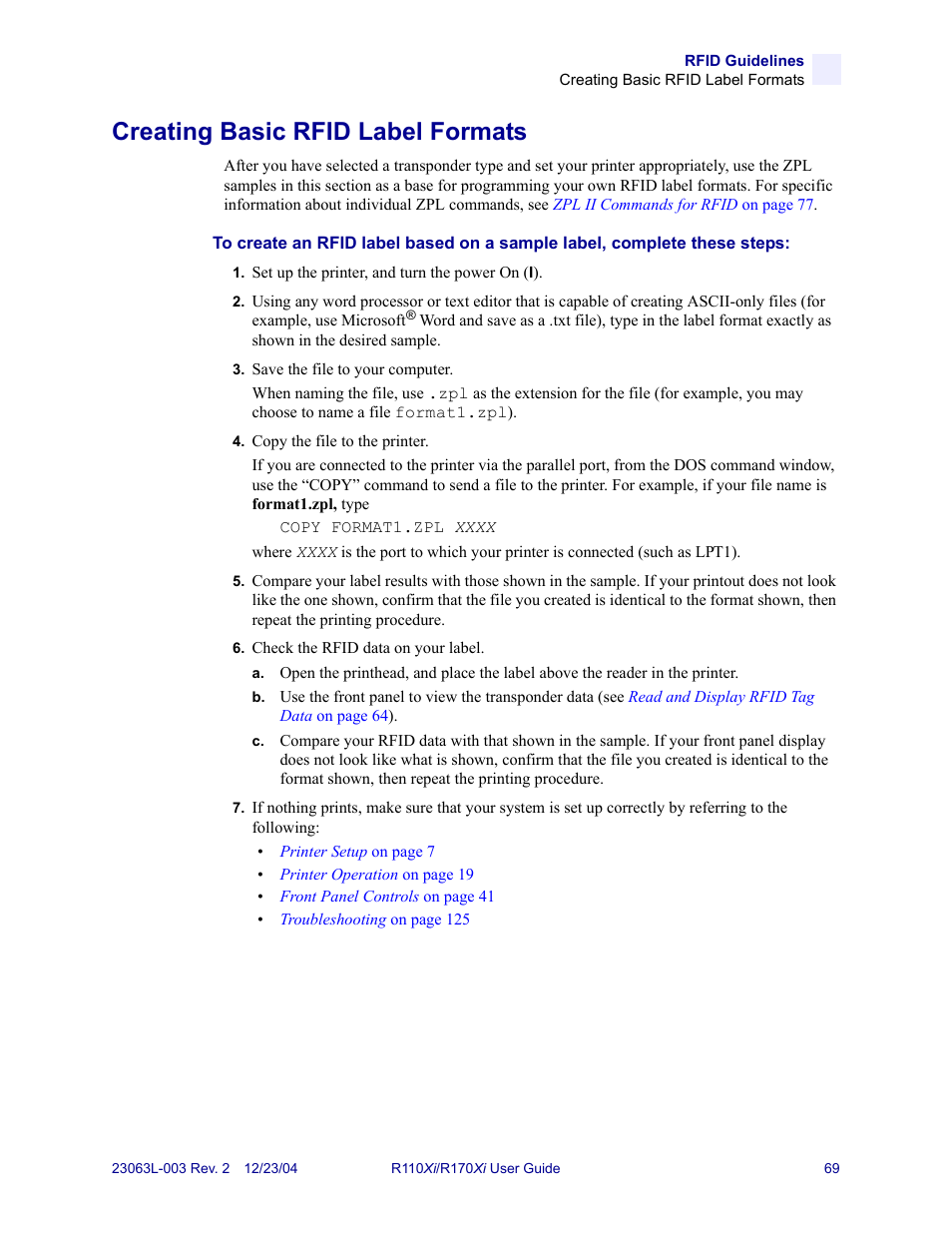 Creating basic rfid label formats, Creating basic | Zebra Technologies R170XiTM User Manual | Page 81 / 184