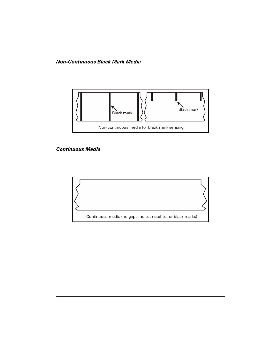 Non-continuous black mark media, Continuous media, Non-continuous black mark media continuous media | Zebra Technologies XiIII Series User Manual | Page 15 / 116