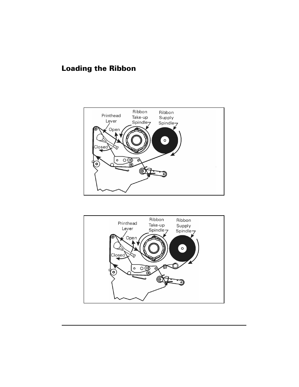 Loading the ribbon, Rdglqj wkh 5leerq | Zebra Technologies XiIII Series User Manual | Page 21 / 116