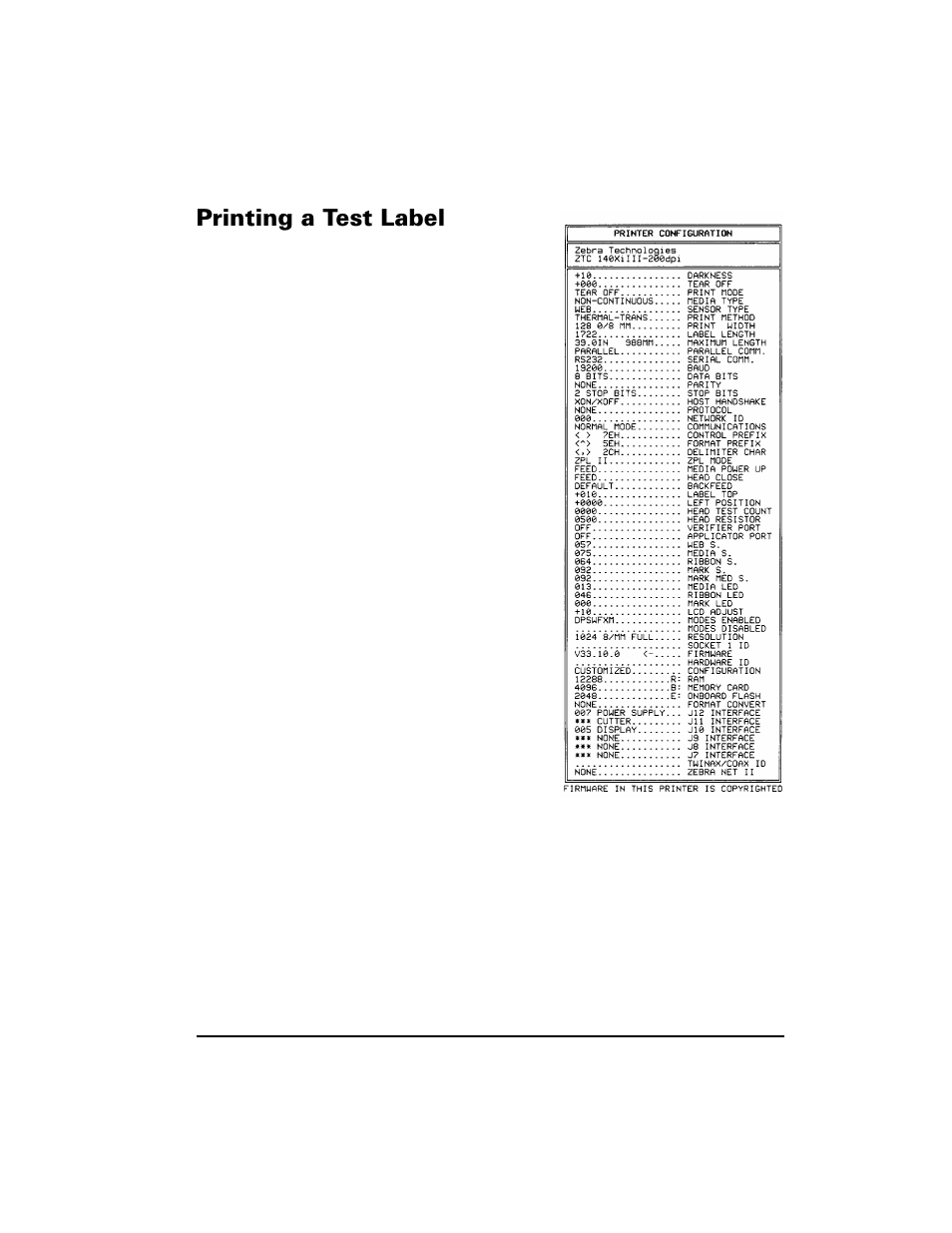 Printing a test label, 3ulqwlqj d 7hvw /deho | Zebra Technologies XiIII Series User Manual | Page 27 / 116