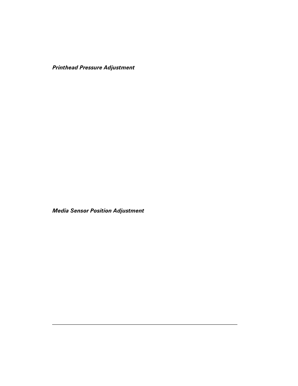 Printhead pressure adjustment, Media sensor position adjustment | Zebra Technologies XiIII Series User Manual | Page 82 / 116