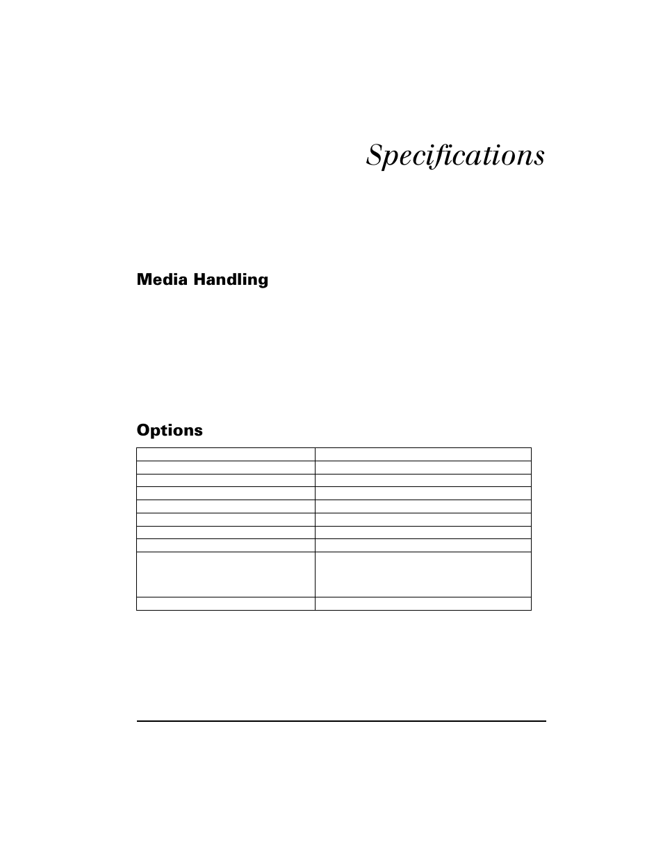 Specifications, Media handling, Options | Media handling options, 0®lyyyaпж, 0hgld +dqgolqj, 2swlrqv | Zebra Technologies XiIII Series User Manual | Page 95 / 116