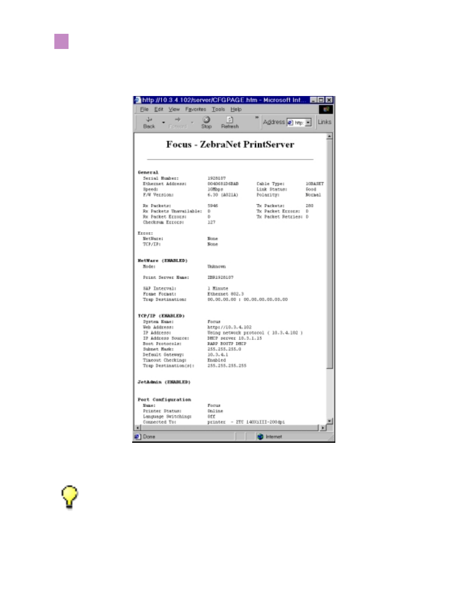 To view the port status, complete this steps | Zebra Technologies PrintServer User Manual | Page 103 / 157