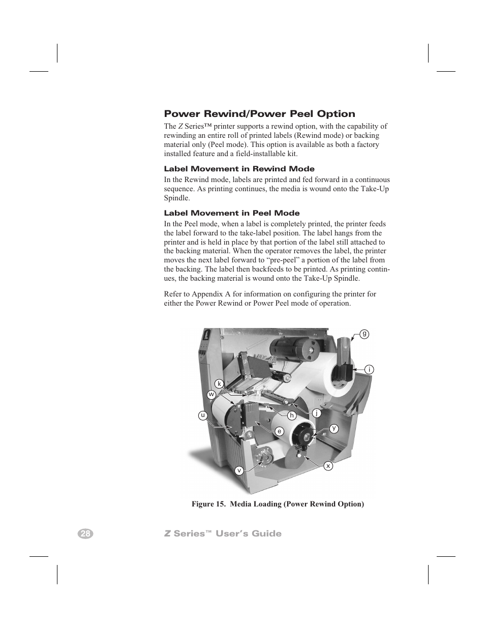 Power rewind/power peel option | Zebra Technologies Z6000 User Manual | Page 36 / 98