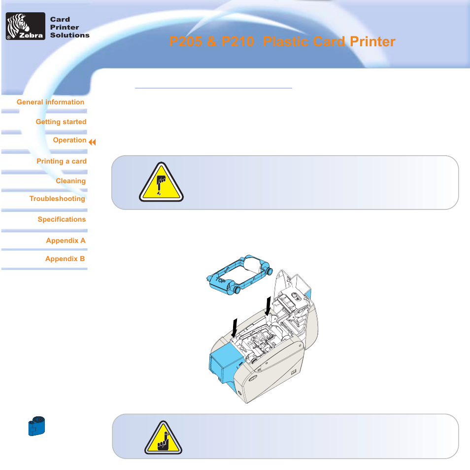 2 • 2 loading ribbon cartridge | Zebra Technologies Zebra P210i User Manual | Page 14 / 42