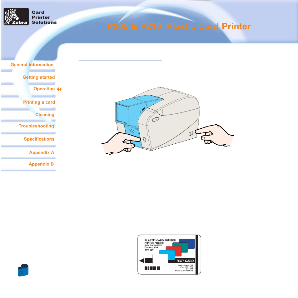 2 • 5 printing a test card | Zebra Technologies Zebra P210i User Manual | Page 19 / 42