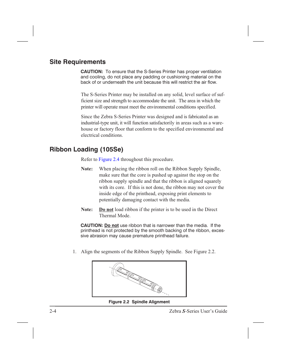 Site requirements, Ribbon loading (105se) | Zebra Technologies 160S User Manual | Page 27 / 106