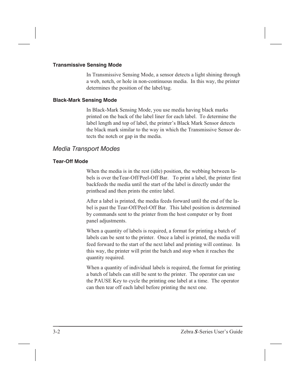 Label available sensor 3-3, Cutter 3-3, Peel-off 3-3 | Rewind 3-3, Transmissive sensing mode, Black-mark sensing mode, Media transport modes, Tear-off mode | Zebra Technologies 160S User Manual | Page 39 / 106