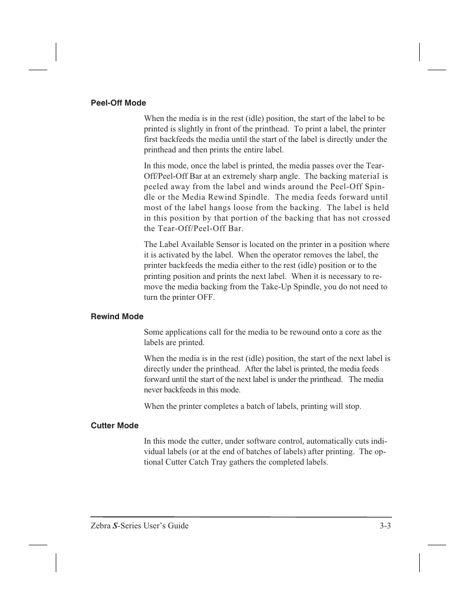 Cancel key 3-4, Feed key 3-4, Pause key 3-4 | Peel-off mode, Rewind mode, Cutter mode | Zebra Technologies 160S User Manual | Page 40 / 106