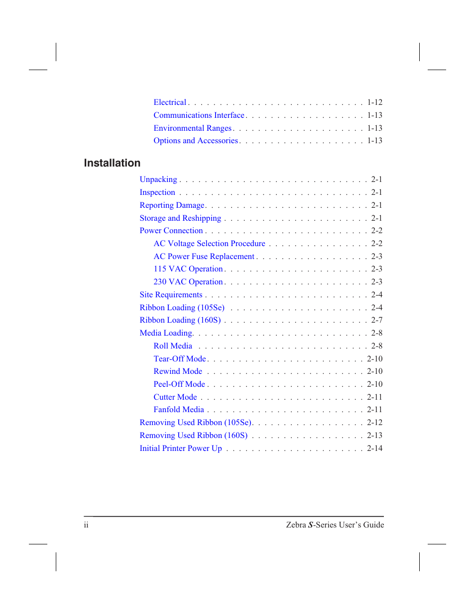 Installation | Zebra Technologies 160S User Manual | Page 5 / 106