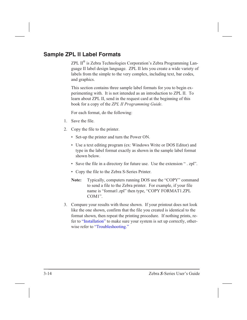 Sample zpl ii label formats | Zebra Technologies 160S User Manual | Page 51 / 106