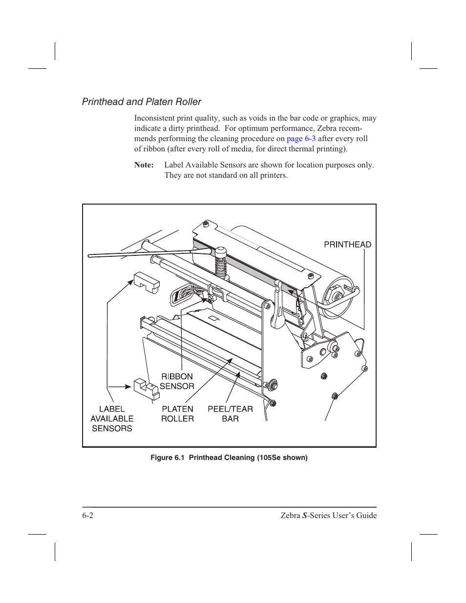 Cutter module 6-3, Sensors 6-3, Printhead and platen roller | Zebra Technologies 160S User Manual | Page 67 / 106
