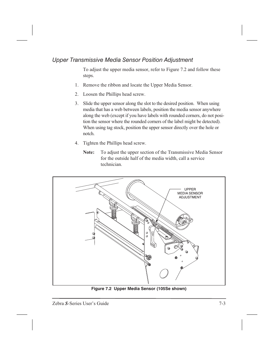 Lower transmissive media sensor 7-4, Lower 7-4, Upper media sensor | Zebra Technologies 160S User Manual | Page 72 / 106
