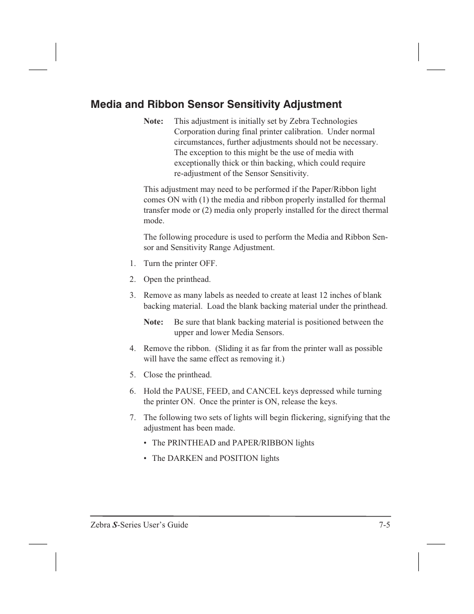 Media and ribbon sensor sensitivity adjustment | Zebra Technologies 160S User Manual | Page 74 / 106