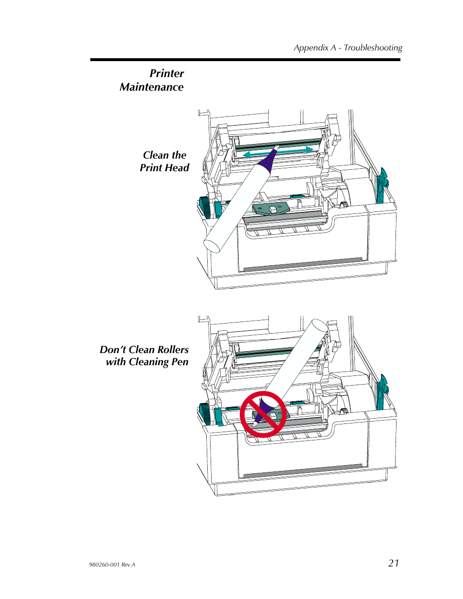 Printer main te nance 21 | Zebra Technologies 2722 User Manual | Page 27 / 30