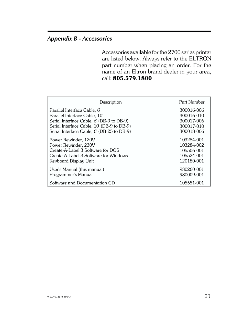 Ap pen dix b - ac ces sories 23, Appendix b - accessories | Zebra Technologies 2722 User Manual | Page 29 / 30