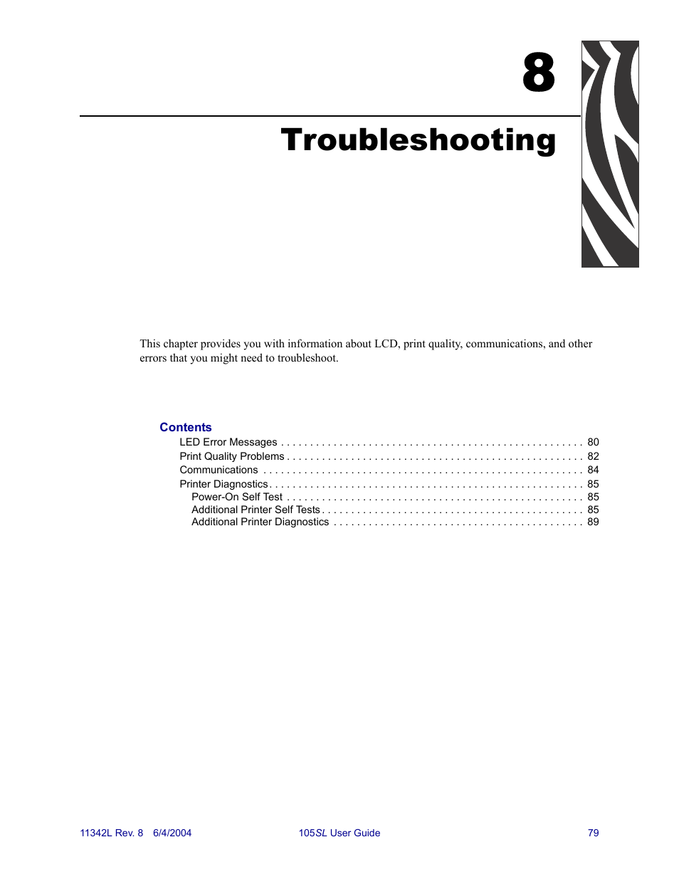 Troubleshooting, 8 • troubleshooting | Zebra Technologies Zebra S Series 105SL User Manual | Page 103 / 130
