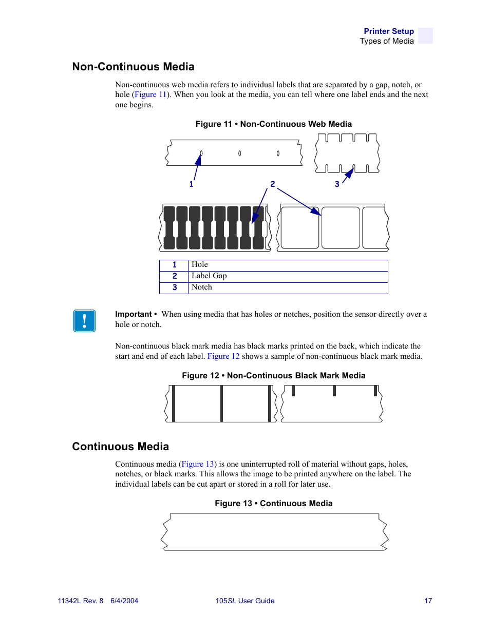 Non-continuous media, Continuous media, Non-continuous media continuous media | Zebra Technologies Zebra S Series 105SL User Manual | Page 41 / 130