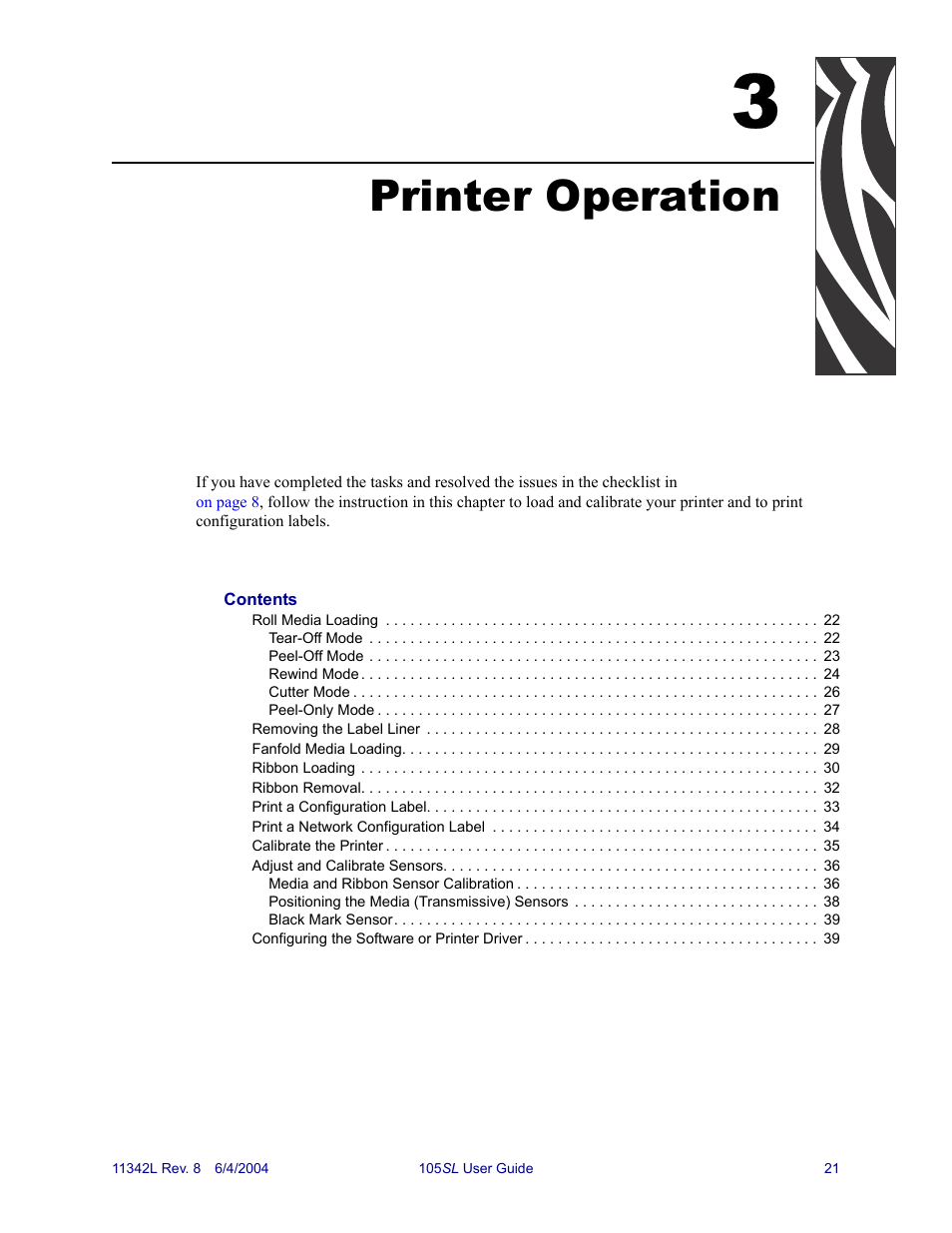 Printer operation, 3 • printer operation | Zebra Technologies Zebra S Series 105SL User Manual | Page 45 / 130