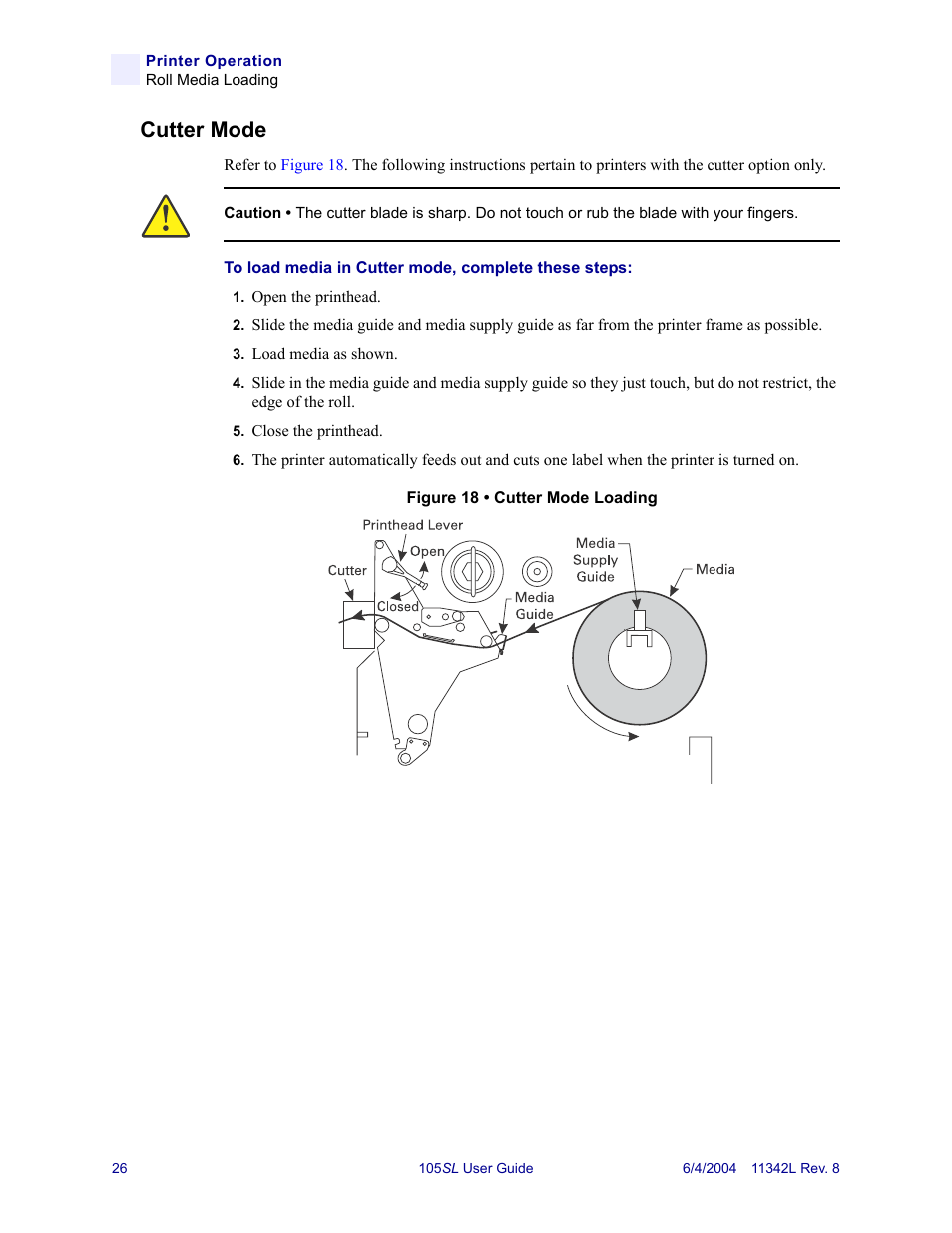 Cutter mode | Zebra Technologies Zebra S Series 105SL User Manual | Page 50 / 130