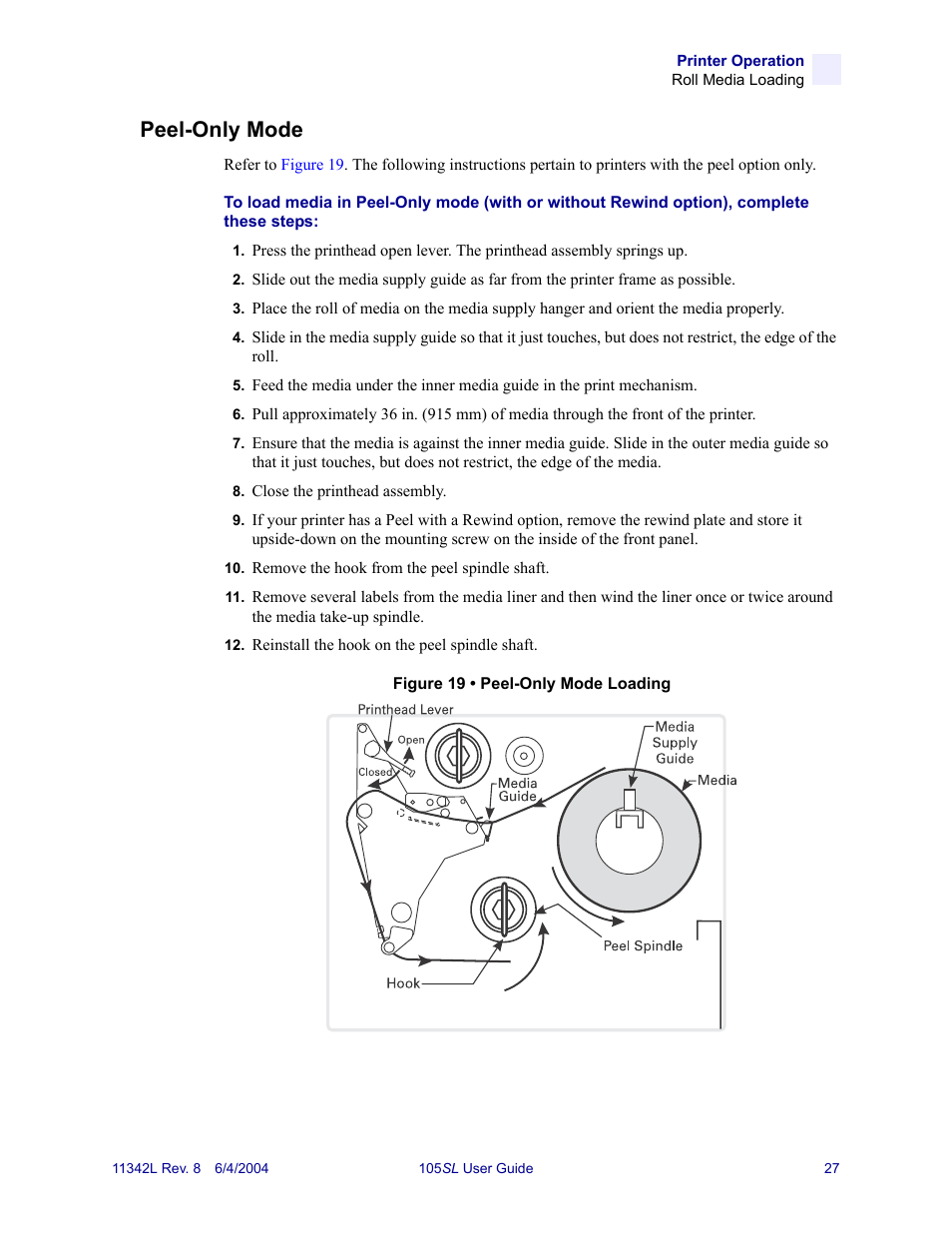 Peel-only mode | Zebra Technologies Zebra S Series 105SL User Manual | Page 51 / 130