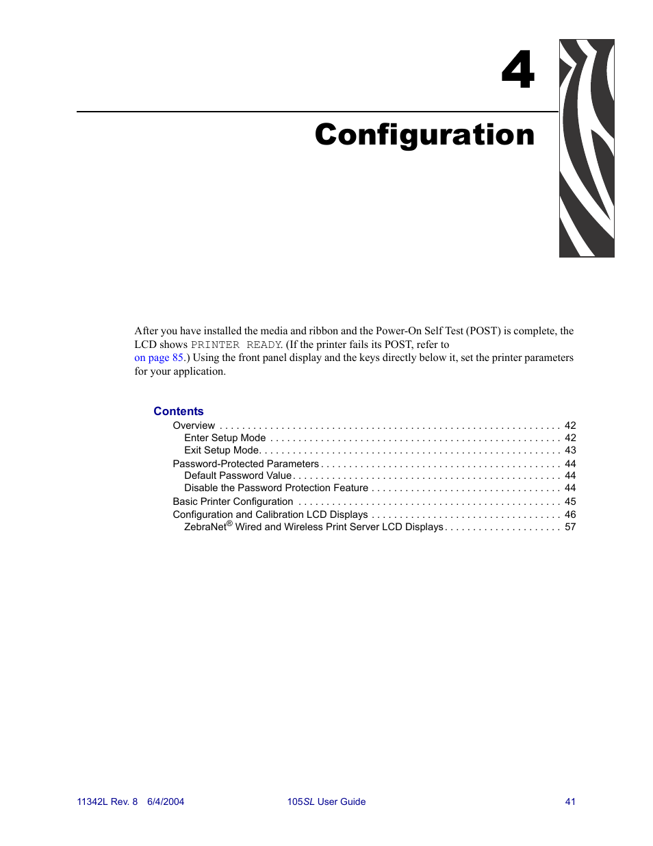 Configuration, 4 • configuration | Zebra Technologies Zebra S Series 105SL User Manual | Page 65 / 130