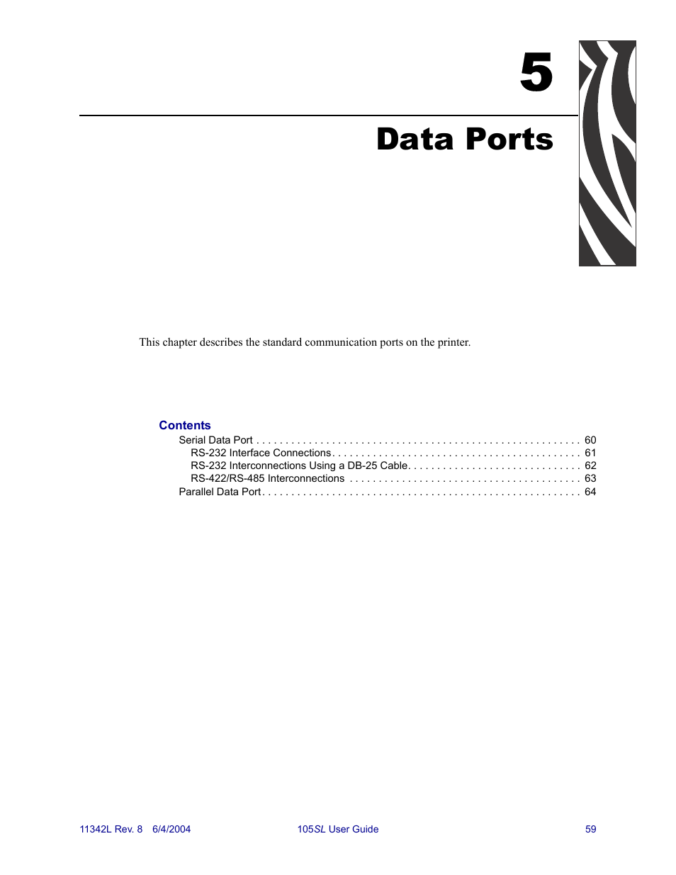 Data ports, 5 • data ports | Zebra Technologies Zebra S Series 105SL User Manual | Page 83 / 130