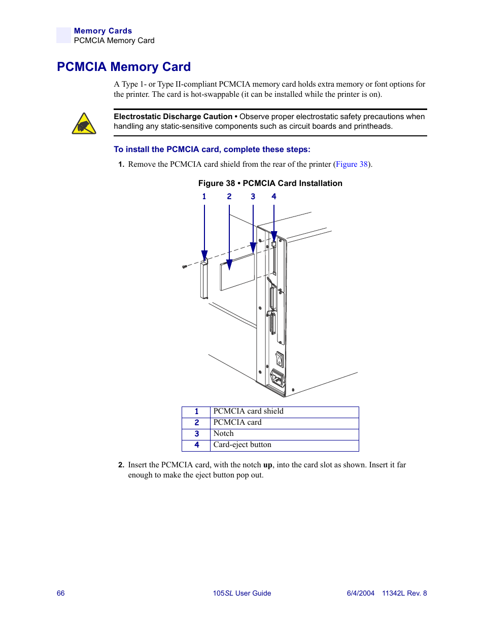 Pcmcia memory card | Zebra Technologies Zebra S Series 105SL User Manual | Page 90 / 130