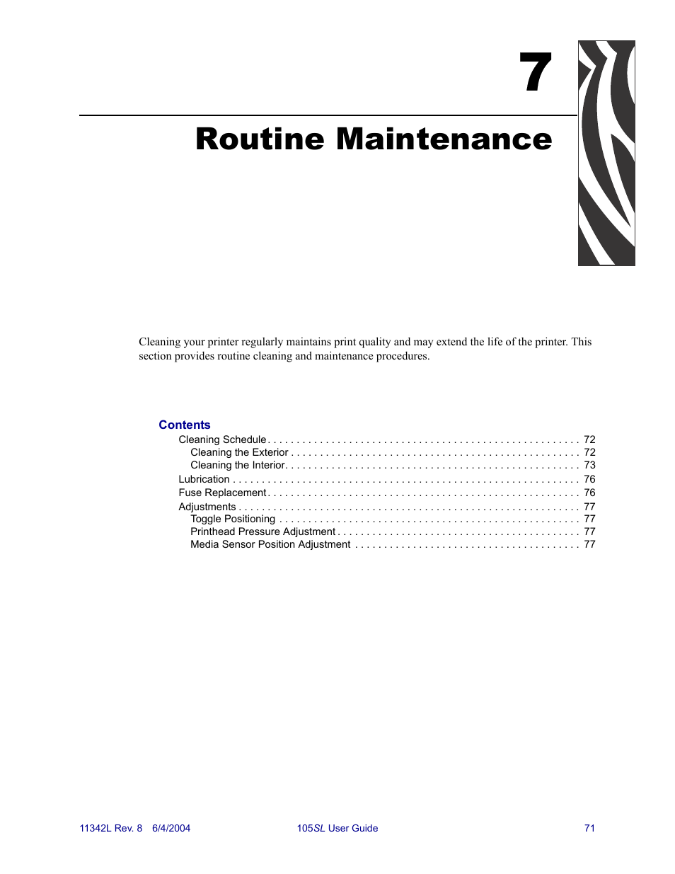 Routine maintenance, 7 • routine maintenance | Zebra Technologies Zebra S Series 105SL User Manual | Page 95 / 130