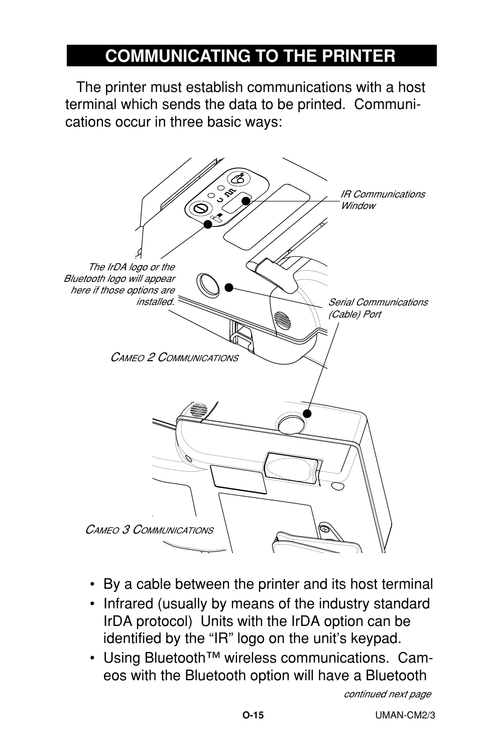 Communicating to the printer | Zebra Technologies XiIIIPlus User Manual | Page 21 / 40